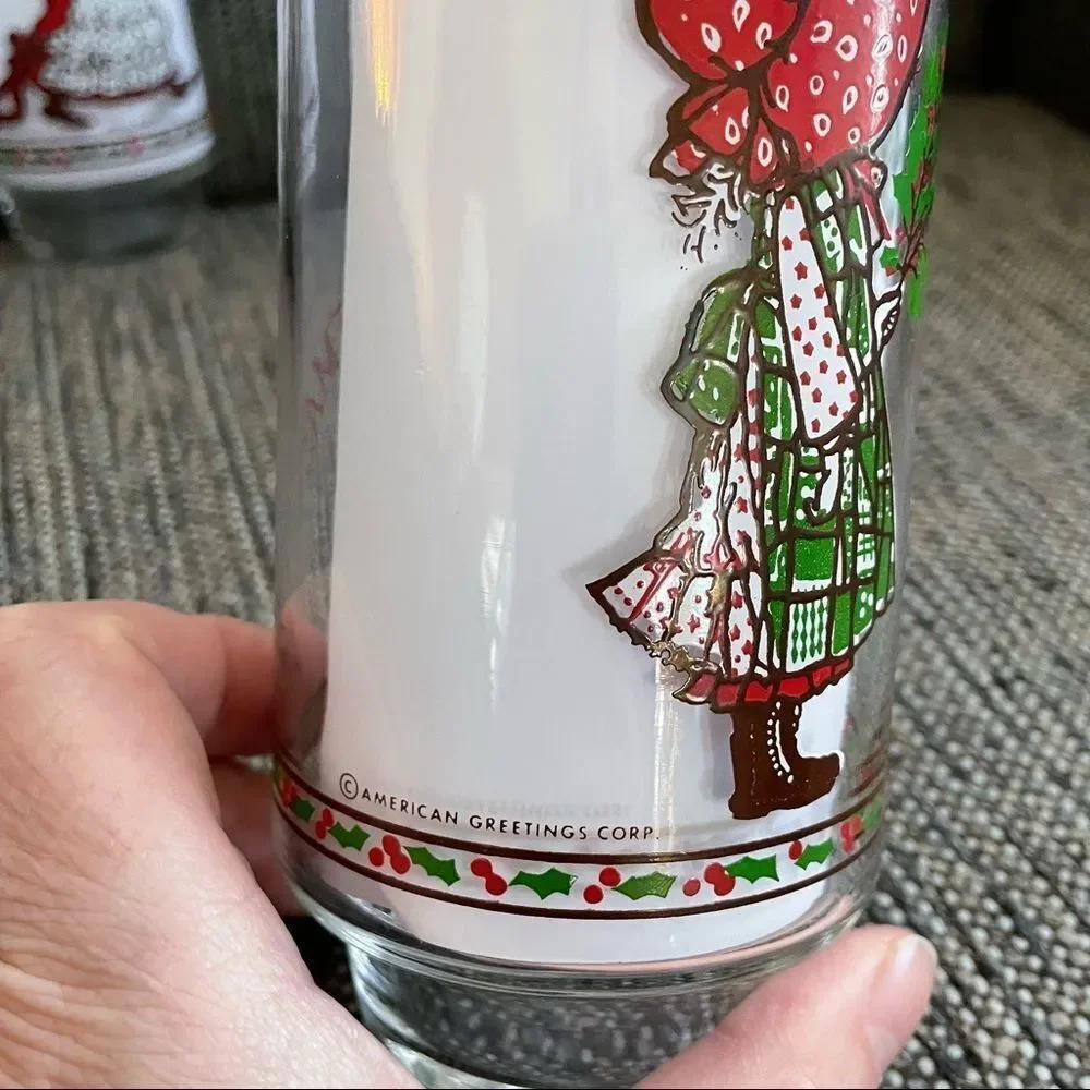 3 Vintage 80s Holly Hobbie Drinking Glasses Christmas Holidays